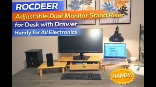 Подставка для двух мониторов ROCDEER с выдвижным ящиком для стола, подходит для ноутбуков и всей ...
