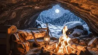 Winter Cave Ambience ❄️ Cozy Fireplace, Snowstorm Winds & Relaxing ASMR Sounds for Deep Sleep 😴