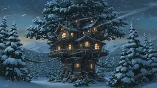 Ghibli Style Winter Night | Cozy Family Treehouse in Snowstorm | Relaxing Story