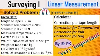 Surverying Numerical | Linear Measurement | Tape Correction | Correction for Temperature, Pull, Sag