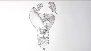 Draw a light bulb💡with butterflies 🦋 | step by step | easy way to draw | Pencil drawing 