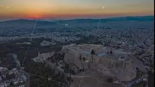 Athens, Greece Aerial Drone Hyper Lapse over Acropolis at Sunset