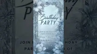 Blue Neon Floral Birthday Party Invitation &bull; Animated Digital Canva Evite