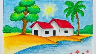 Beautiful Village Scenery Drawing | Easy Step-by-Step for Kids