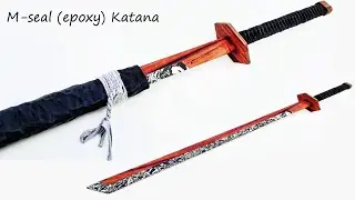 Making Ninja Sword from M-seal (epoxy) & wood with Damascus pattern| How to make katana from wood