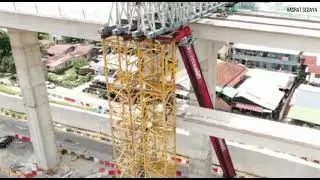 Tower girder beam launching - combination crane & tower girder