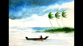 Easy method to paint Rain & windy effect with watercolor //A Stormy Atmospheric sky //ResmisalilArts