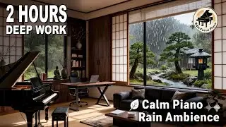 2 HOURS Deep Work: Zen Piano Music & Rain Ambience for Sustained Focus