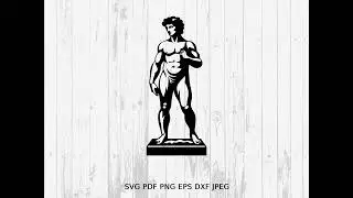 David by Michelangelo Silhouette SVG, Renaissance Sculpture Clipart, Classical Art Icon Vector, Mich