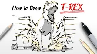 How to Draw T-REX Tyrannosaurus Trex  dinosaur from Jurassic Park World Easy Step By Step