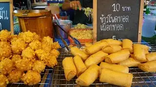 Deep fried spring roll at Rojana Market l Thai street food