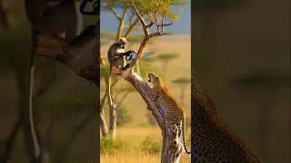 Monkey / Leopard : Monkey Outsmarts Leopard with a Falling Branch! #shorts #monkey #leopard