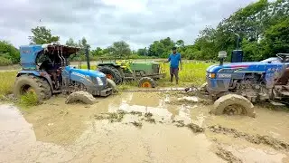 New holland tractor stuck in mud and pulling by Eicher tractor | tractor |