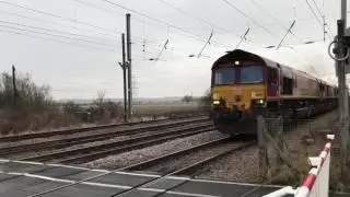 Steam diesel electric Trains at speed uk 2017 st neots & tempsford level crossing station mainline