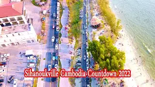 4K Drone view Ochheuteal beach Sihanoukville countdown 2022
