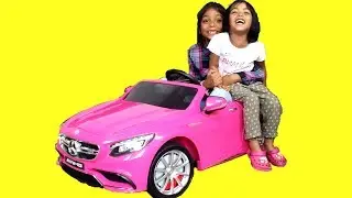 Little Girls Unboxing Pink Mercedes S63 AMG Ride On Car | Power Wheels Toy Fun Park Playtime Review