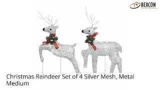 Christmas Reindeer Set of 4 Silver Mesh Metal Medium