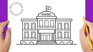 How to draw a school building easy