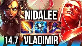 NIDALEE vs VLADIMIR (MID) | 9 solo kills, 800+ games, Godlike, 19/5/6, 43k DMG | EUW Master | 14.7