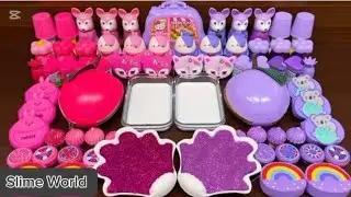 PINK vs PURPLE ! Mixing Random Things into GLOSSY Slime World 