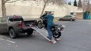 BMW GS 1250 Adventure loaded into truck.