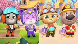 Talking Tom Fly Run Vs Tom Blast Park - Ben Vs Tom Vs Ginger Vs Angela Chasing Rakoon In Bosses Park