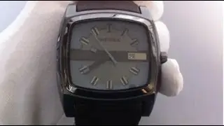 Men's Diesel Square Leather Strap Watch DZ1553