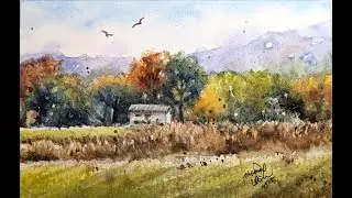 Easy Autumn Landscape Painting Watercolor Jones Farm Cornwall New York 簡易秋季風景水彩畫教程