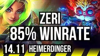 ZERI & Rakan vs HEIMERDINGER & Soraka (ADC) | 85% winrate, 7/0/5, Godlike | TR Grandmaster | 14.11