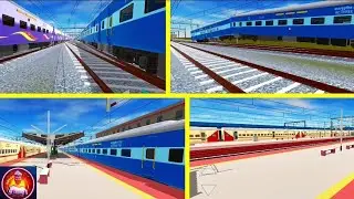 Door view train race Indian train crossing3d parallel race icf train