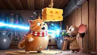 Ai animation cat video Chubby ginger cat and anti gravity cheese