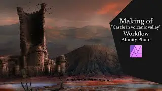 Workflow castle in volcanic valley Conceptart / Mattepainting [ timelapse ]