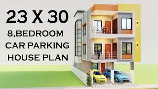 8 Bedroom Car parking House Elevation,3D Duplex House Design,23x30 Rental House Plan