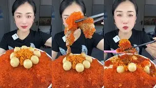 SUB) 中國美食—— 鱼籽辣酱虾🦐🦐🐟🐟#Seafood#sashimi#gourmet#asmr#mukbang