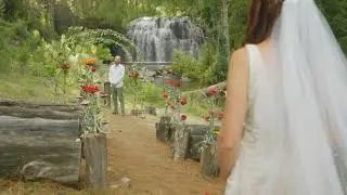 Under the Oaks Wedding Venue,  Waterfall ceremony setting.