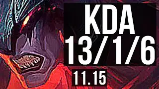 AATROX vs LEBLANC (MID) | 13/1/6, 8 solo kills, Legendary, 600+ games | KR Diamond | v11.15