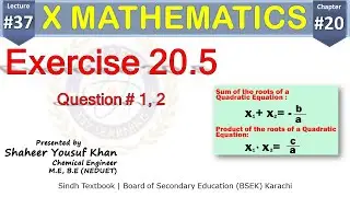 Exercise 20.5:Q1, 2 || Chapter 20 || Class 10 Maths || Lecture 37 || by ykSir