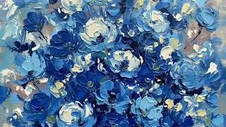 Flowers TV Art UHD 4K Silent Screensaver | Abstract Blue TV Wallpaper l 2 Hours l 1 Oil Painting
