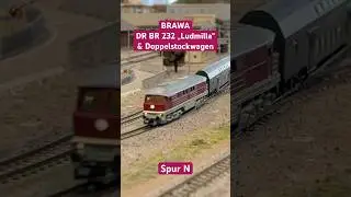 Spur N: BRAWA DR BR 232 &bdquo;Ludmilla&ldquo; und Doppelstockwagen #modellbahn #modeltrains #1zu160 #nゲージ