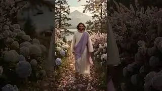 Feel His Love | Jesus Smiling as He Walks a Flower Path at Sunset