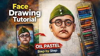 Subhash Chandra Bose Face Drawing 🎨 | Oil Pastel Step by Step Tutorial | Easy for Beginners