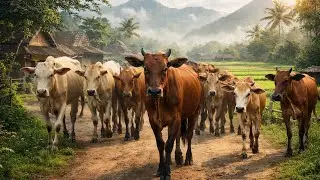 This Village Moment Will Calm Your Mind | Dozens of Cows Walking Together