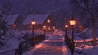 Snow Drifts Through a Quiet Town as Winter Morning Slowly Brightens the Streets