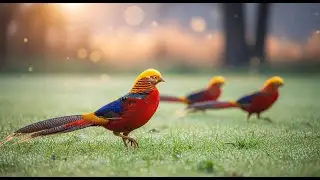 Majestic Golden Pheasants at Sunrise | Peaceful Nature Ambience & Relaxing Forest Soundscape