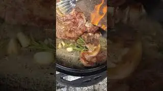 Excellent #scottish #beef #chops and #steak  baked outside in a cast iron pan #cooking #shorts #snow