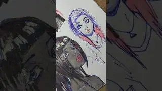 Doodle Alt girl face drawing line art Character sketching Timelapce punk hair illustration marker