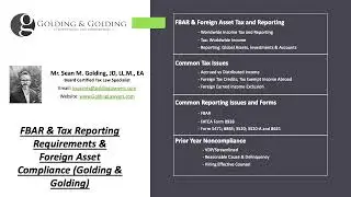 FBAR & US Tax Reporting Requirements & Foreign Asset Compliance (Golding & Golding)