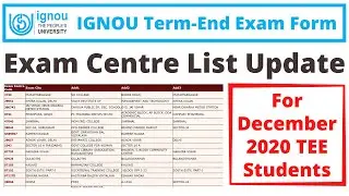 IGNOU December 2020 Exam Centre List Update | Check Exam Centre Full Address and Details