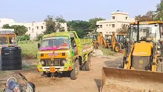 JCB 3DX unloading pipes from truck to build water tank 💯🔥#jcb #bulldozer 