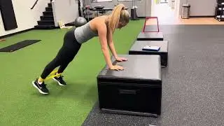 High to low plank transitions with resisted hip abduction/extension
